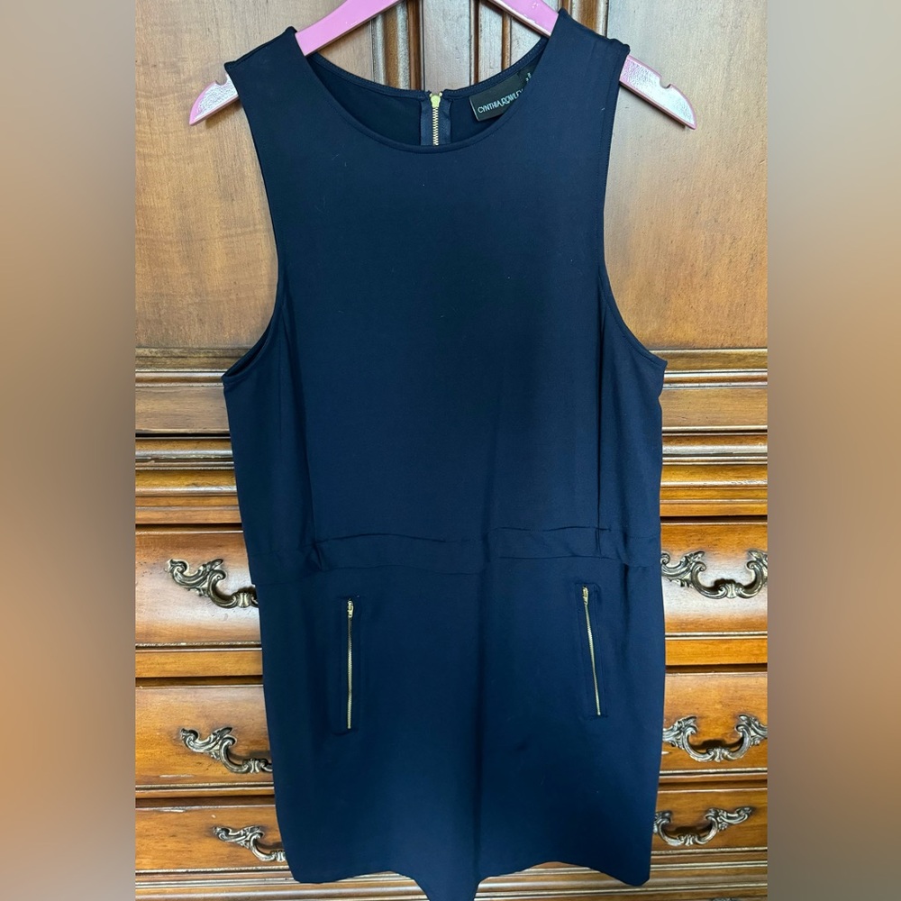 Cynthia K Rowley Navy Tank/Sleeveless Athleisure Dress w/Gold zippered pockets